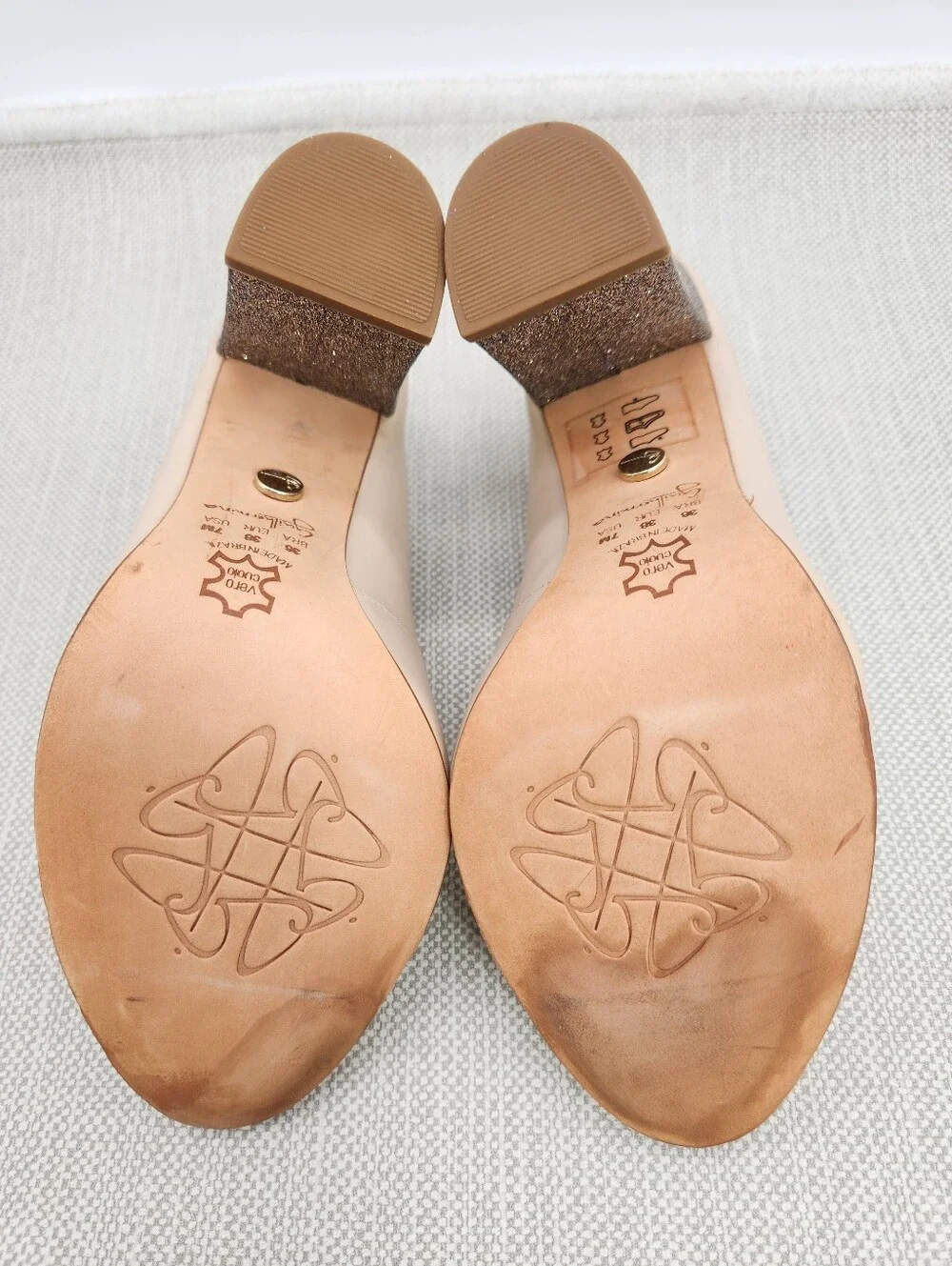 Guilhermina Anthropologie Size 7 M Pumps Cream Nude Leather Glitter Heels